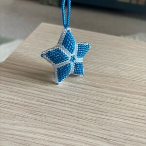 Blue and White Beaded Star Ornament